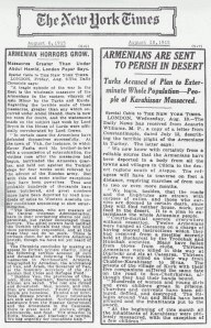 Две статьи в газете The New York Times от 1915 года о Геноциде армян